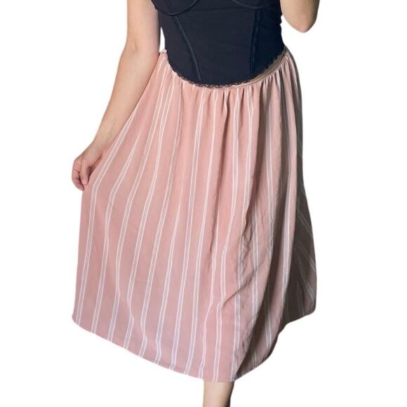 Windsor M Light Pink White Stripe Pull On Flowy Midi Skirt - Picture 1 of 9